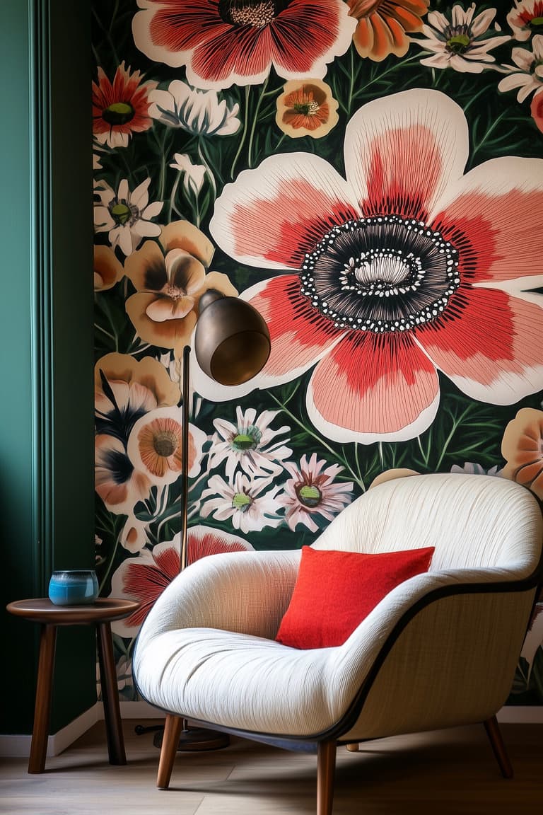 déco salon sixties papier peint floral xxl