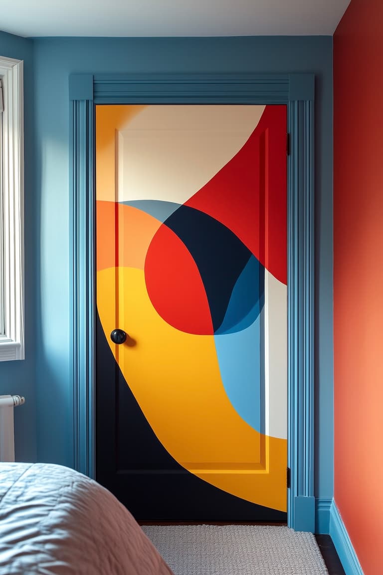 Peinture décoration porte couleurs primaires motif graphique