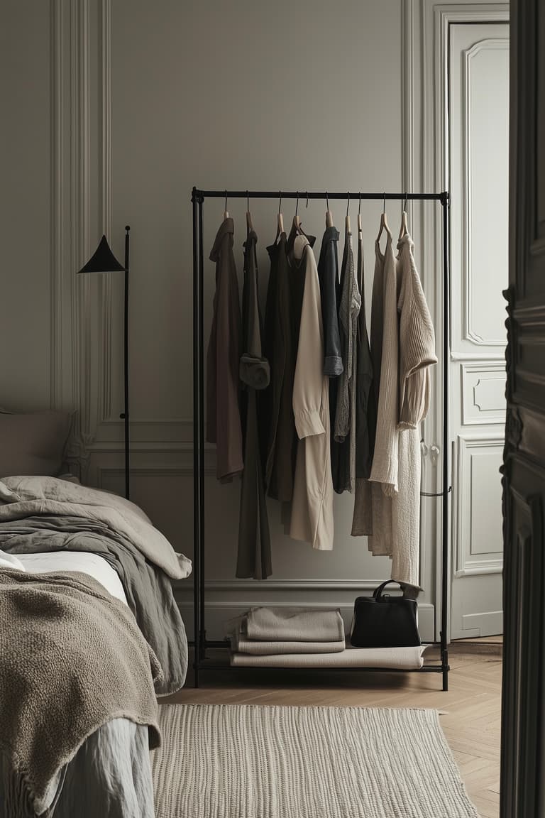 chambre appartement parisien moulures murs gris vert