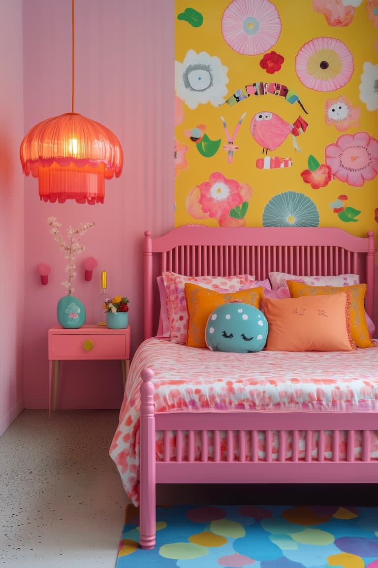 chambre enfant déco kawaii rose turquoise