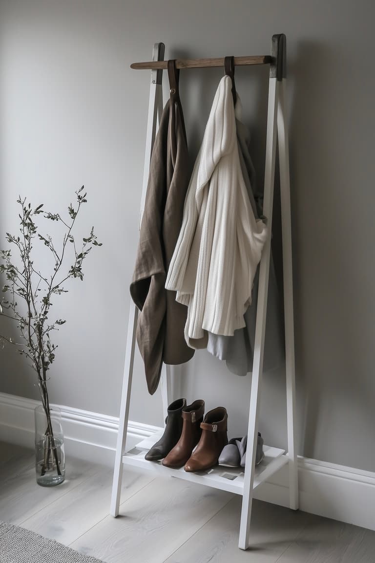 idée porte-manteau chaussures entrée bois blanc
