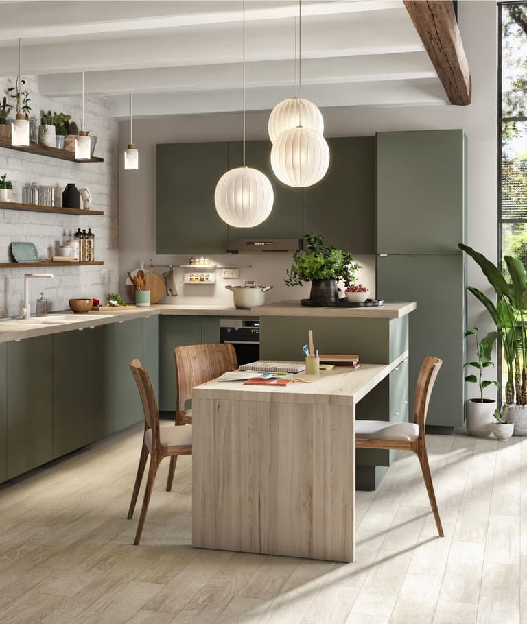 cuisine Leroy Merlin effet bois vert mat