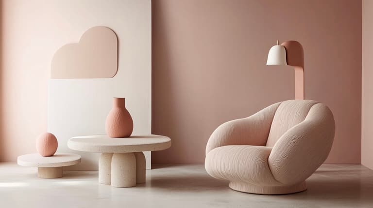 salon couleurs neutres fauteuil Maison du Monde rose