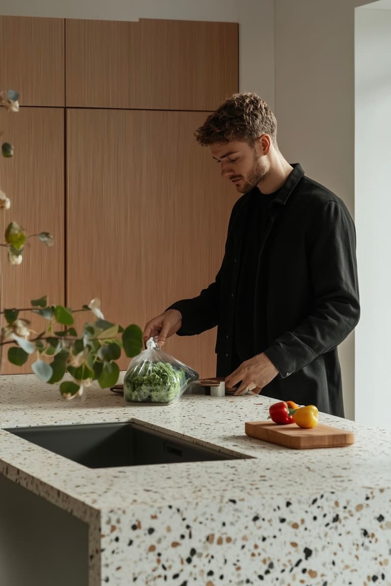 cuisine ilot terrazzo meuble bois