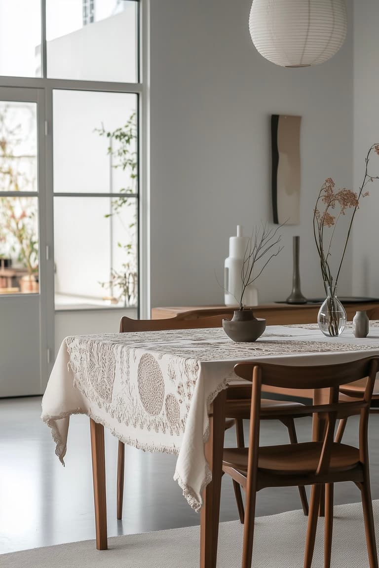 intérieur danois moderne nappe vintage dentelle