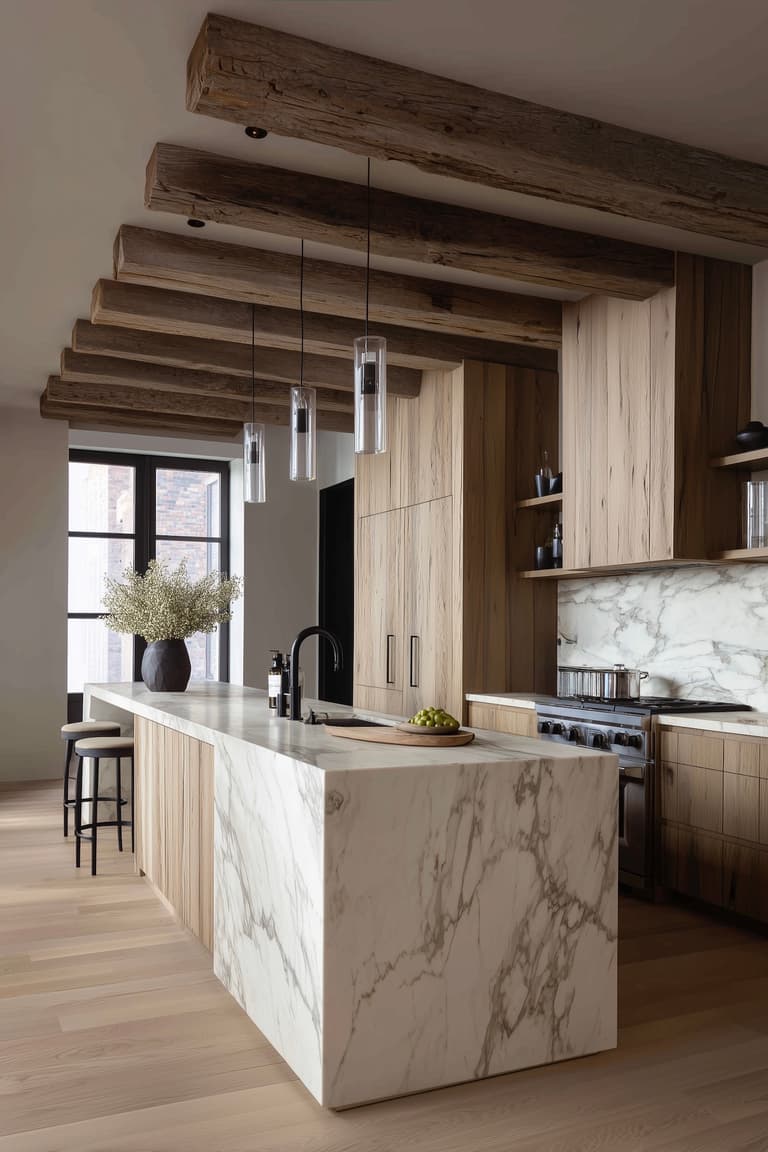 cuisine marbre bois maison campagne moderne