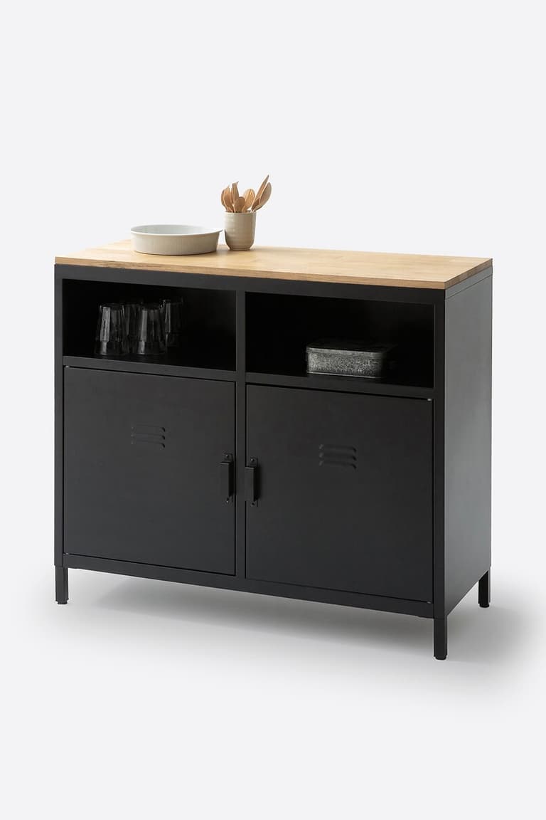 vaisselier cuisine métal noir bois