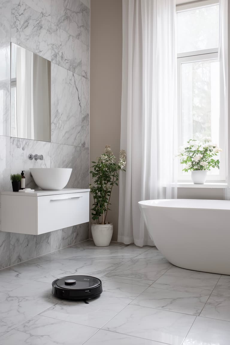 entretien carrelage grès cérame impression marbre salle bains