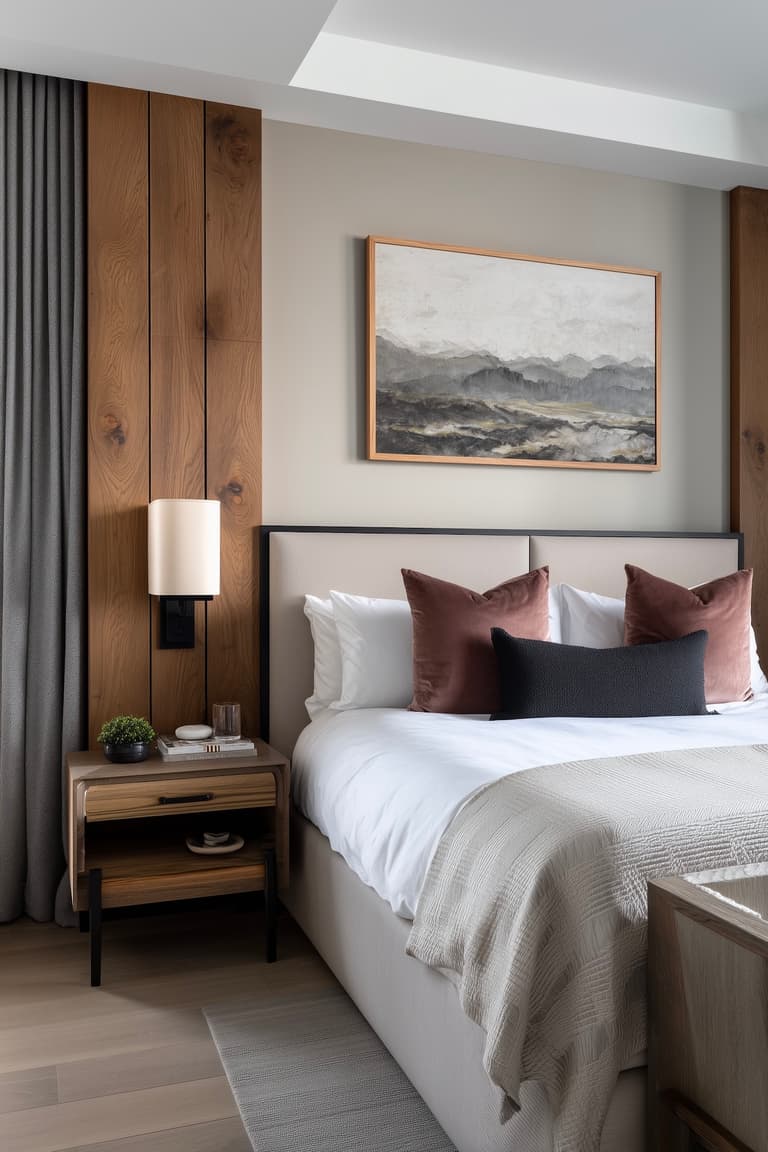 chambre chalet moderne déco bois métal cuir