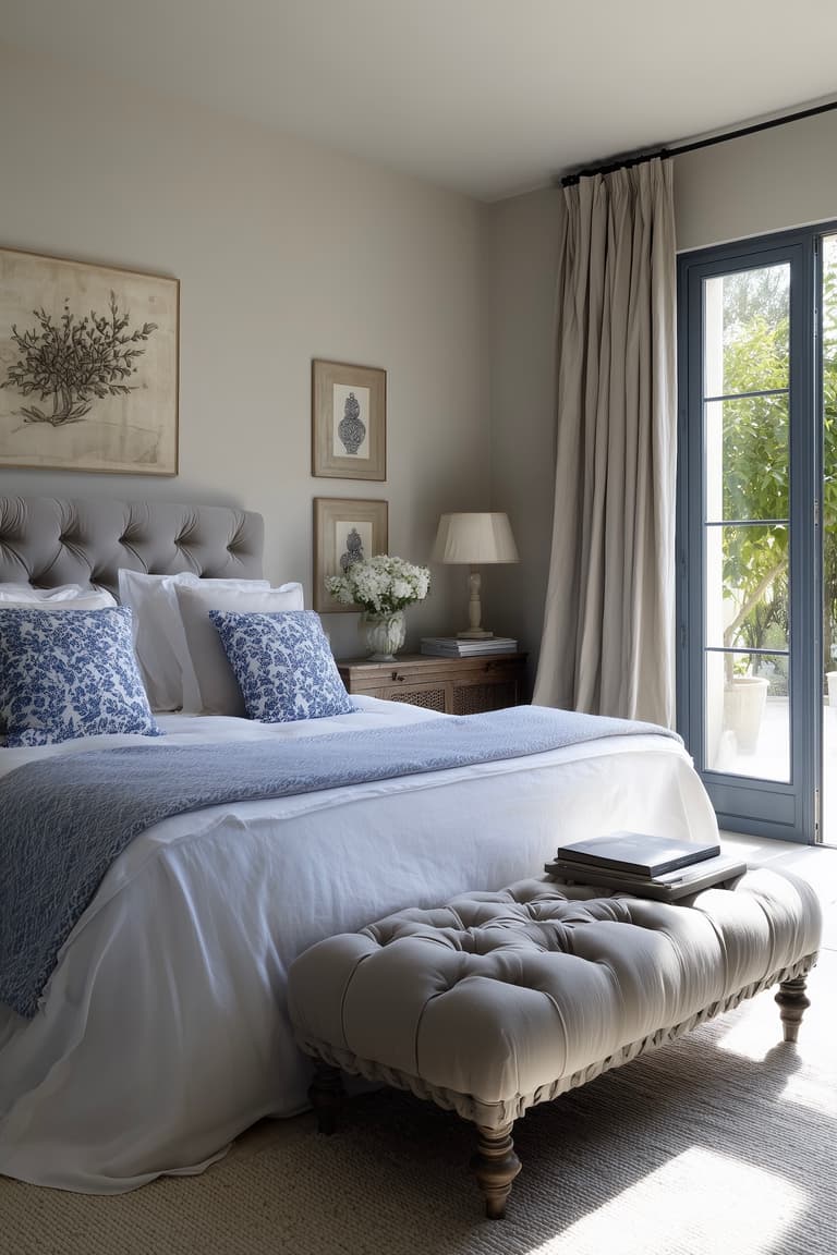 chambre cottage taupe blanc bleu lavande