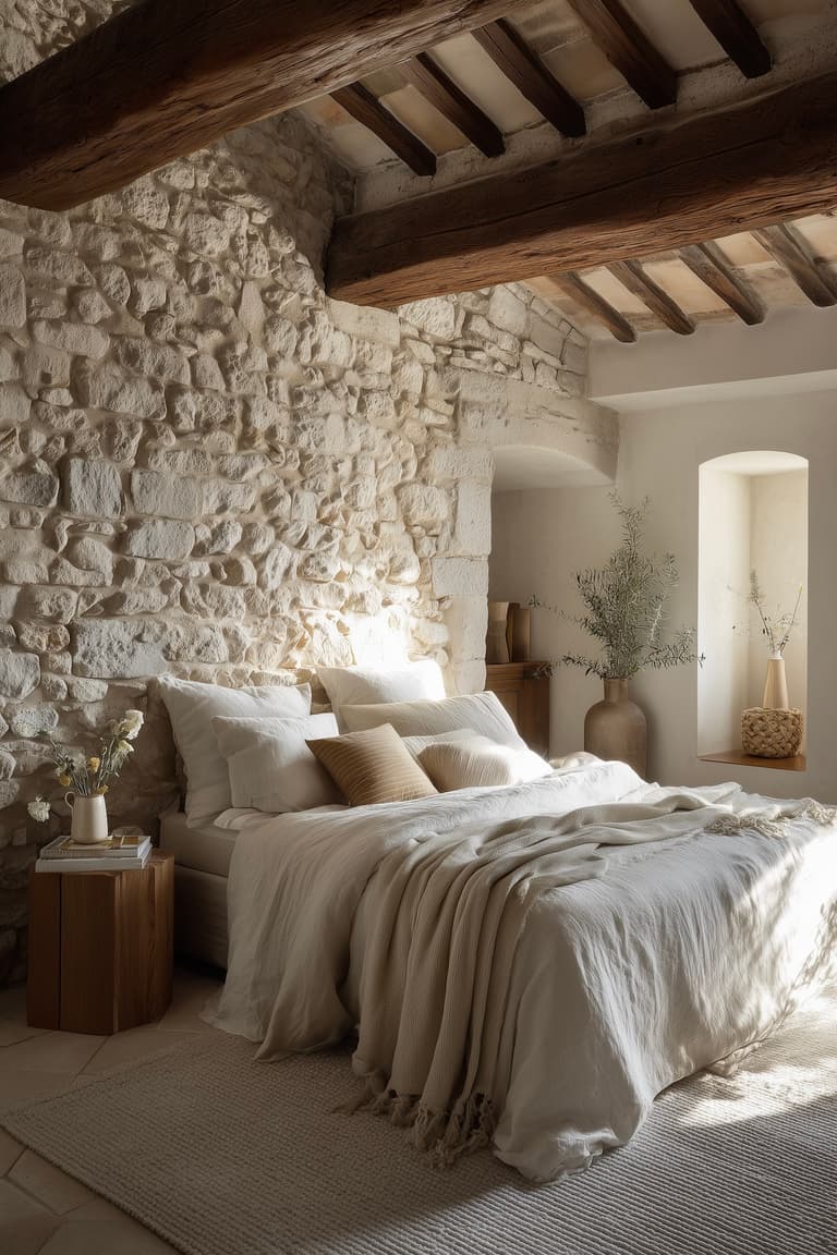 décoration provençale moderne chambre poutres apparentes contemporaine