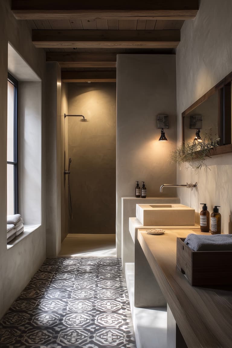 décoration provençale moderne salle de douche en longueur