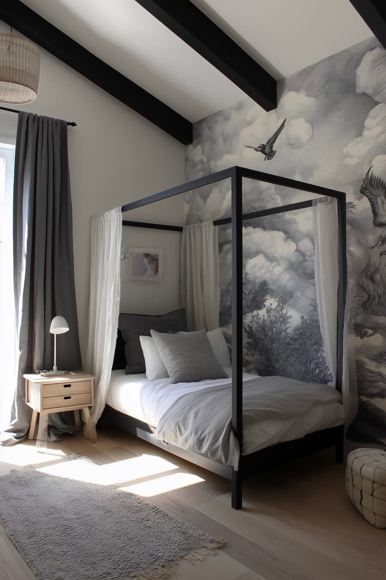 peindre poutres apparentes bleues chambre enfant
