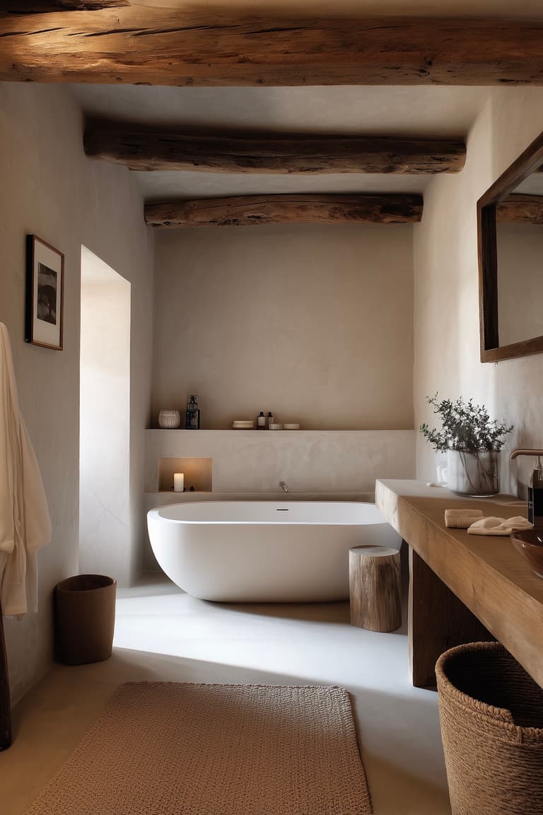 salle de bains béton bois brut minimaliste