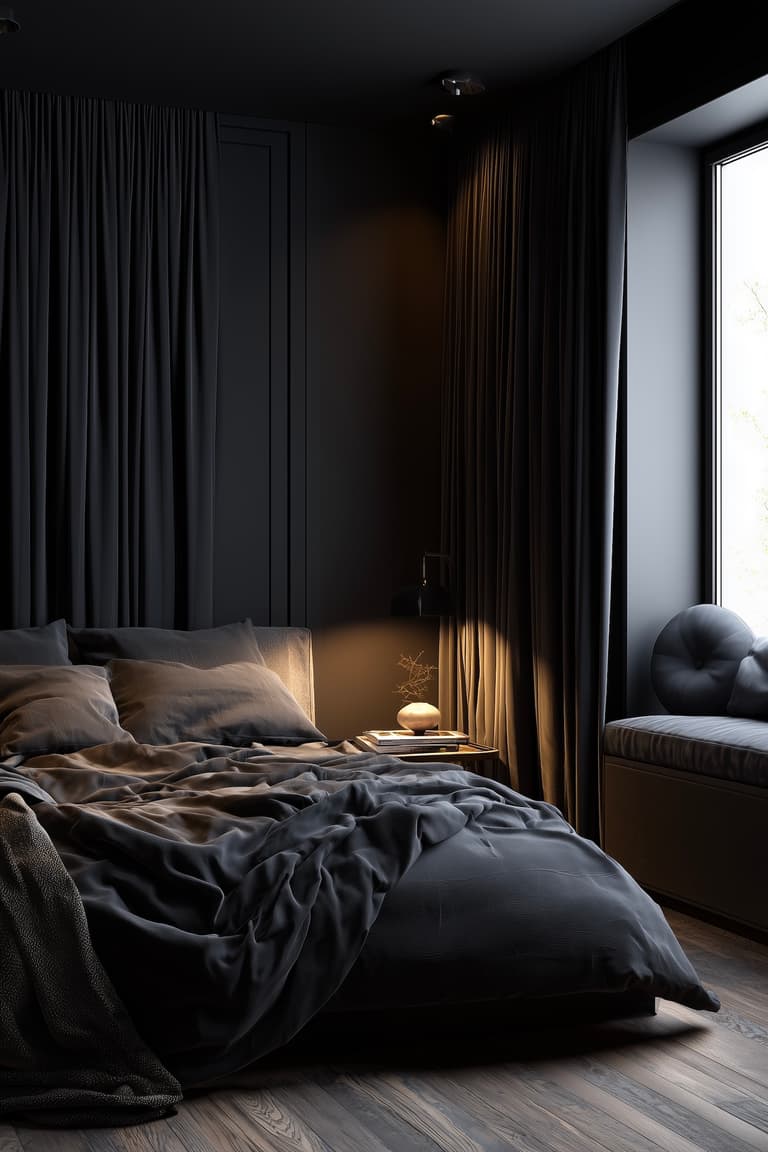 chambre ami cocon décoration noire gris anthracite