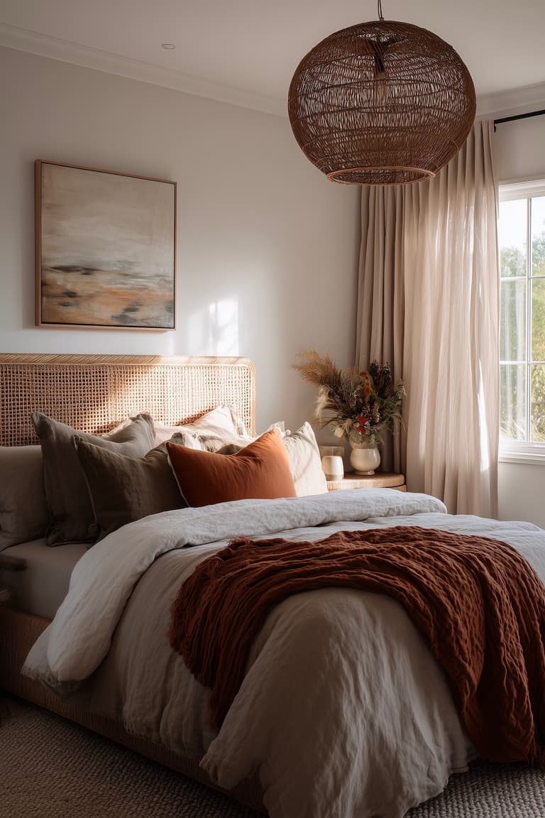 chambre bohème rotin textiles chauds