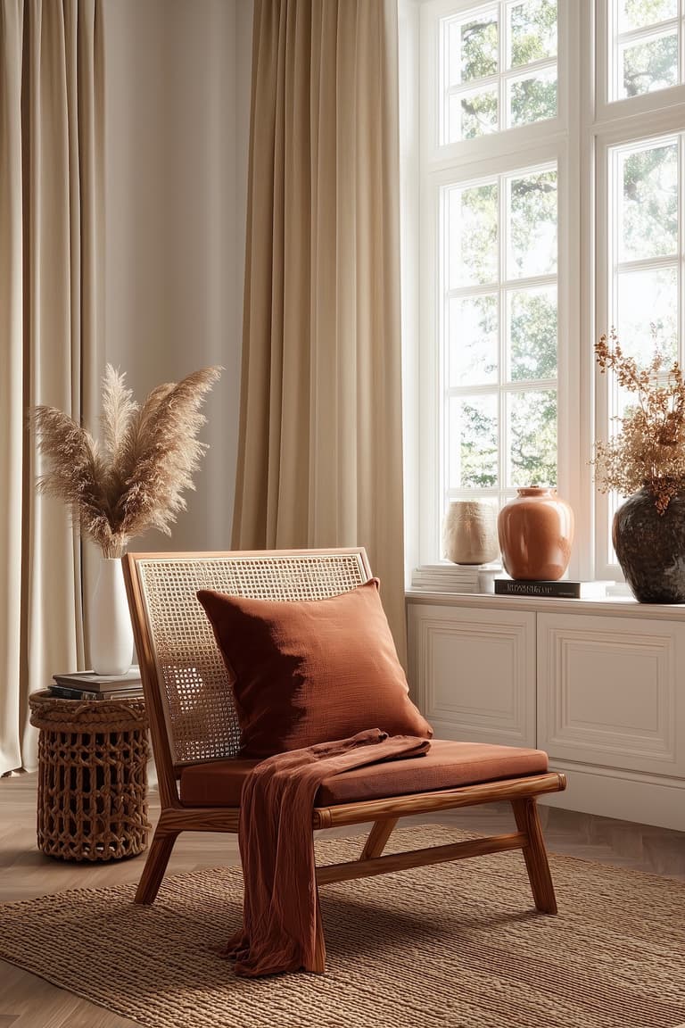 fauteuil cannage brun coin lecture blog déco
