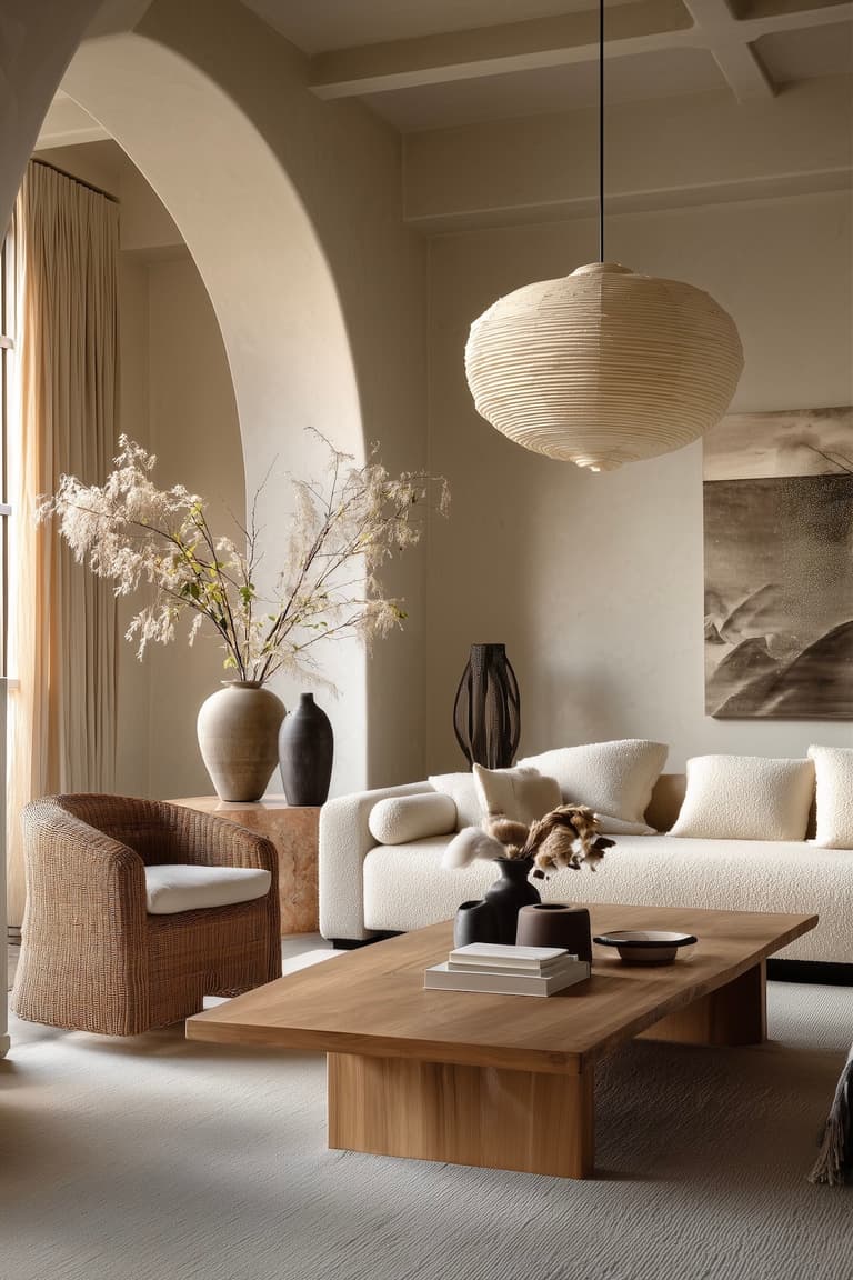 salon épuré mobilier bois matériaux naturels