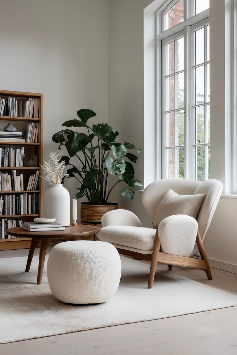 petit séjour décoré bois blanc cosy chic