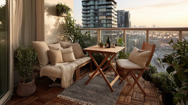 balcon mini terrasse meubles pliables bois teck