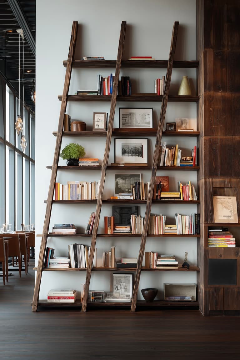 bibliothèque vintage bois travers murale style loft