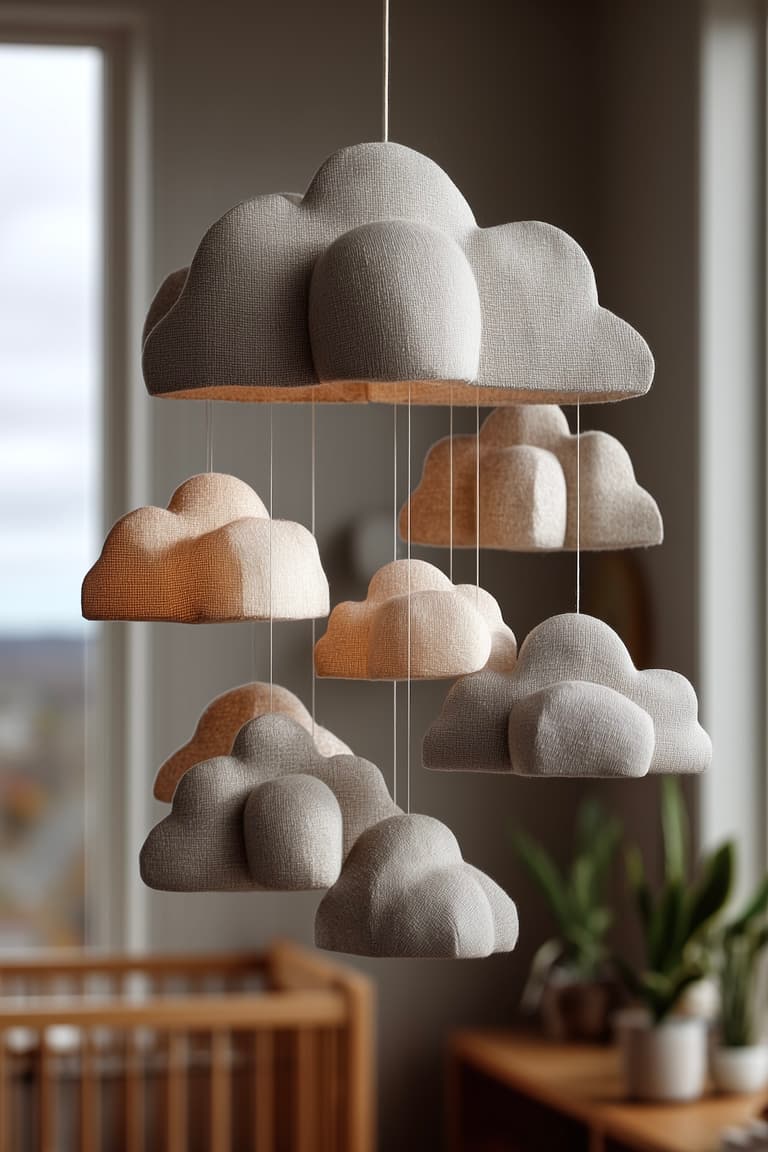 mobile nuage décoration diy chambre enfant lampe papier maché