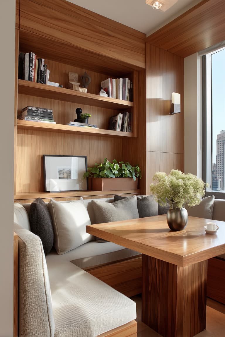 table rectangulaire petit espace banquette intégrée rangements bois