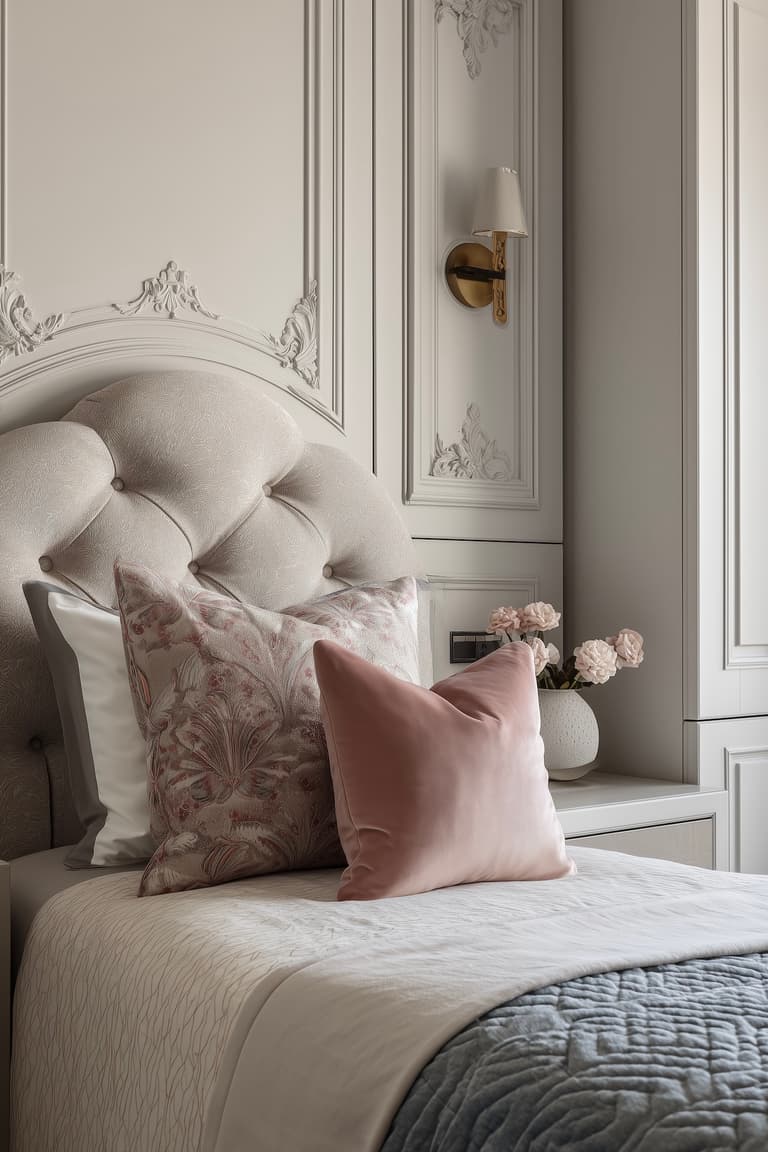 tête de lit capitonnée chambre grise classique-chic