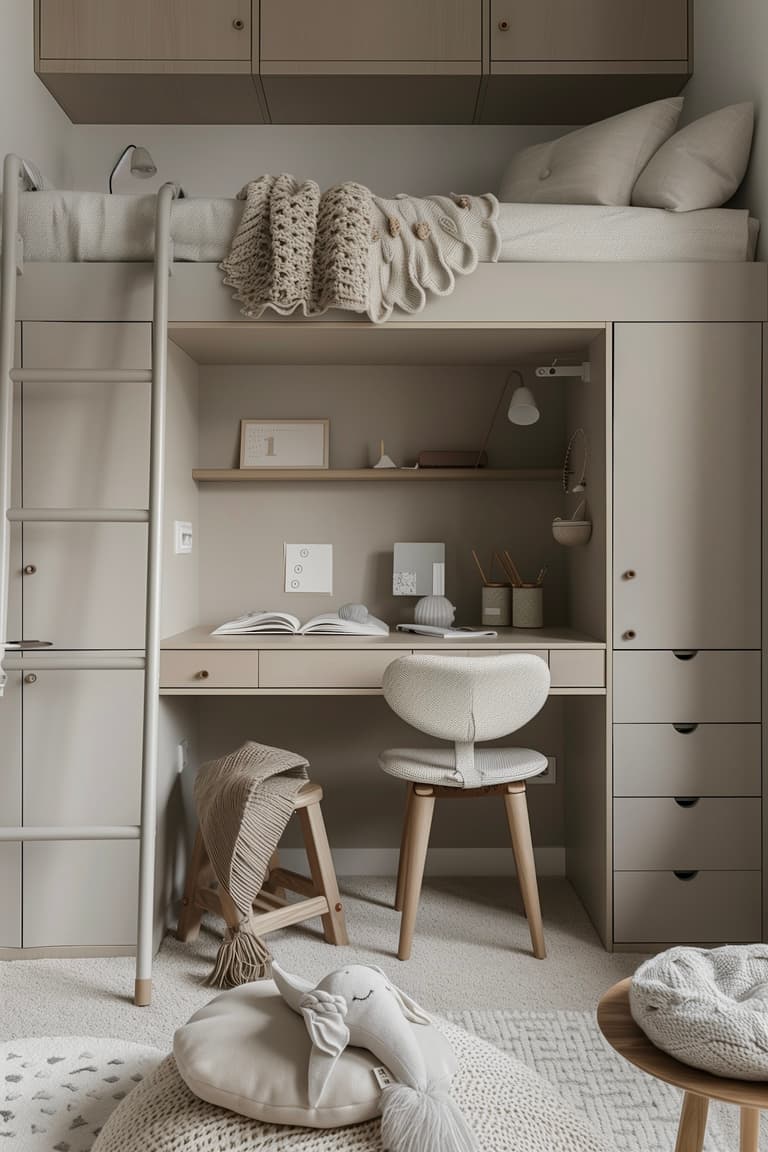 aménagement meuble tout en un chambre enfant grise