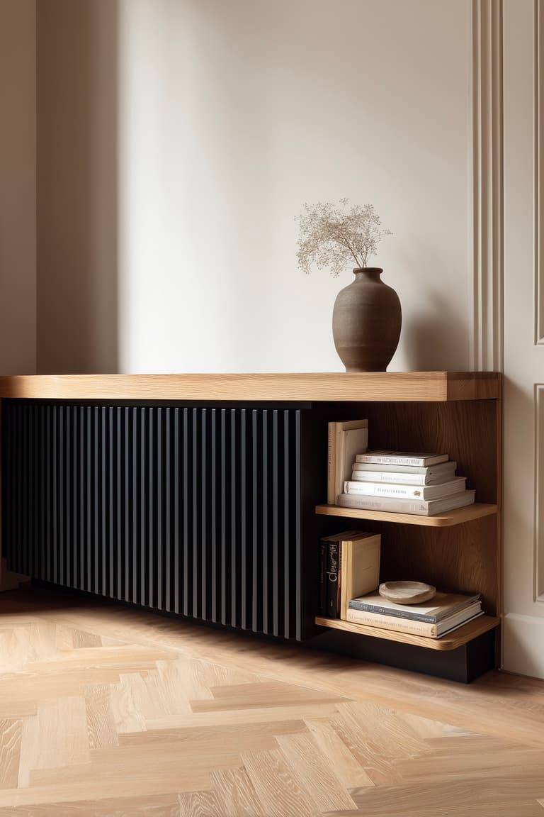 cache-radiateur bois noir niche rangement buffet bas