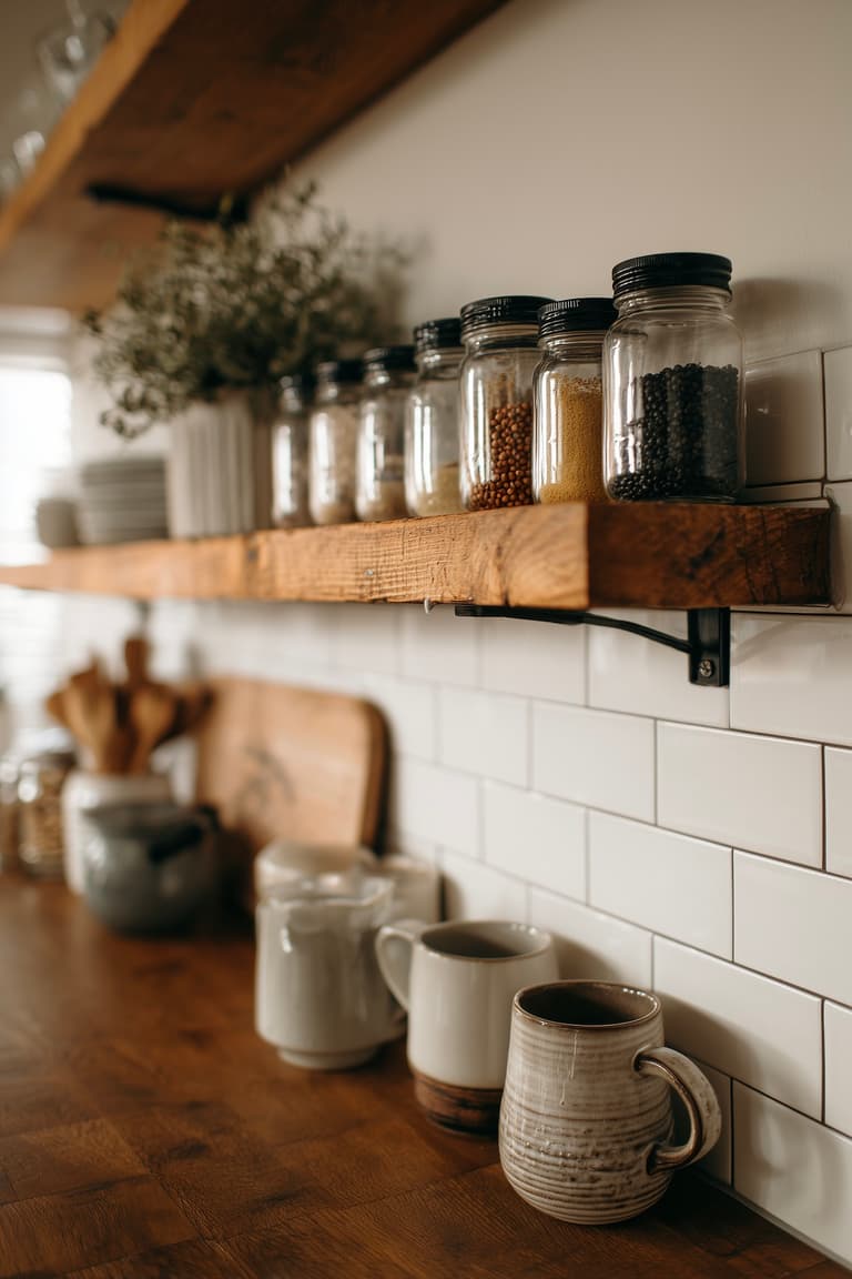 étagère rustique cuisine bois épais style atelier