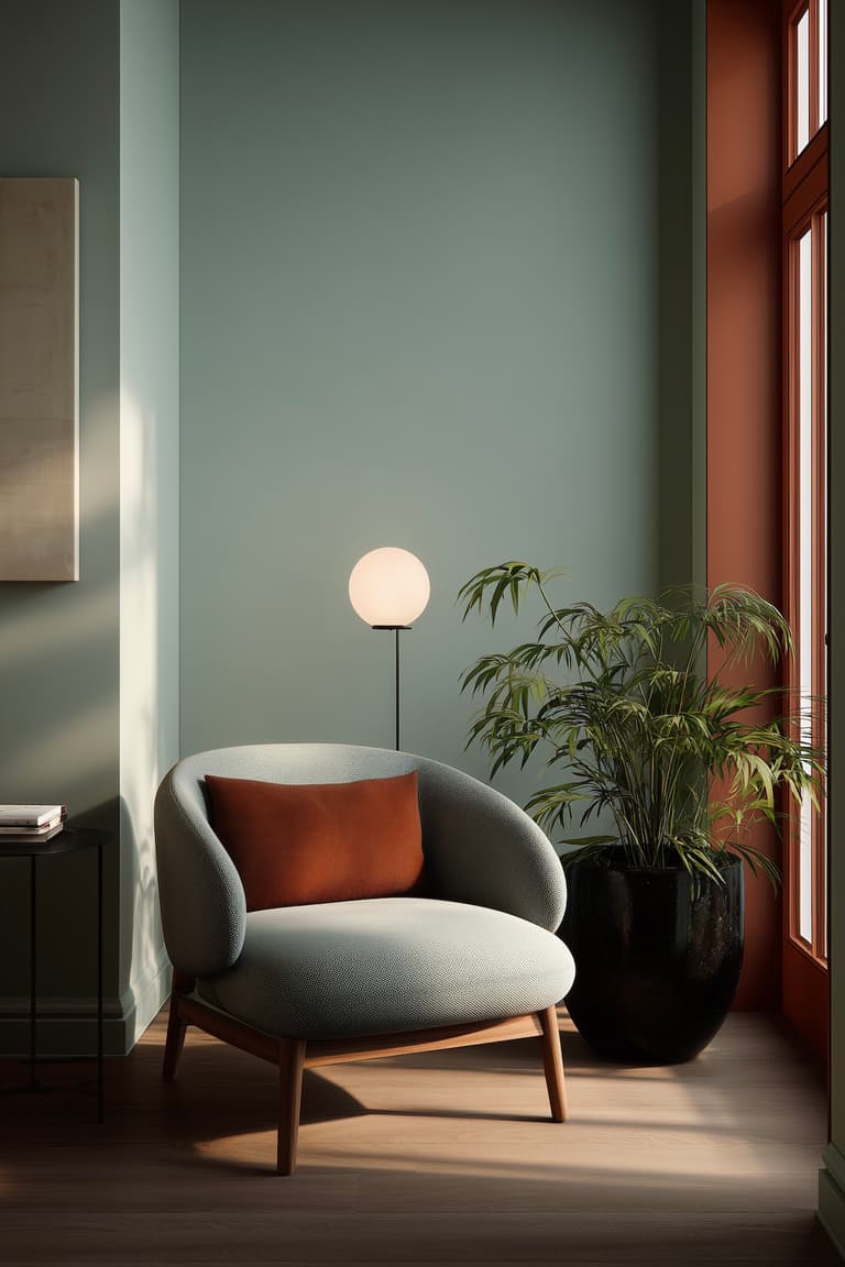 fauteuil arrondi mur vert sauge coin lecture