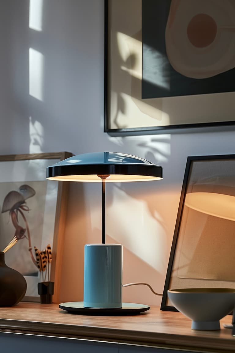 lampe design bleu laqué plateau noir moderne