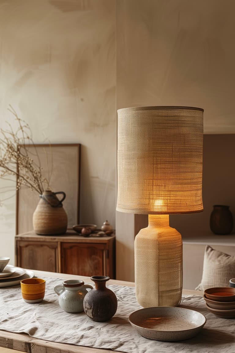 lampe table textile beige décoration salle à manger