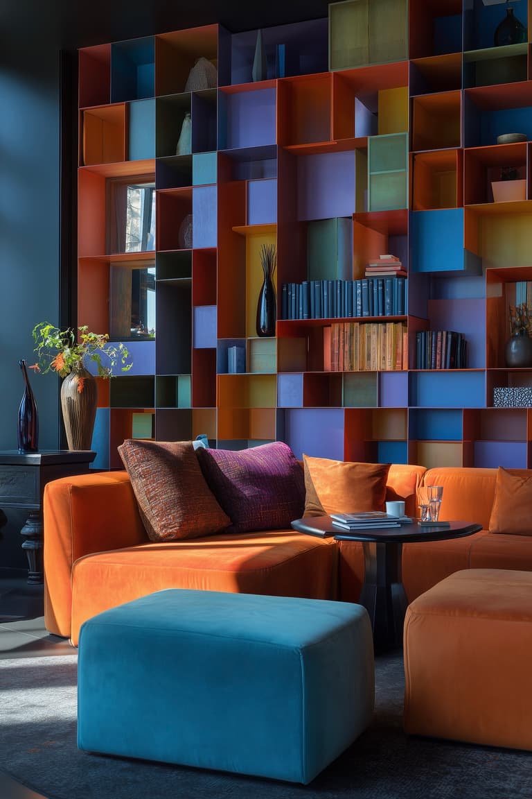 meubles modulables mobilier évolutif bibliothèque cases multicolores