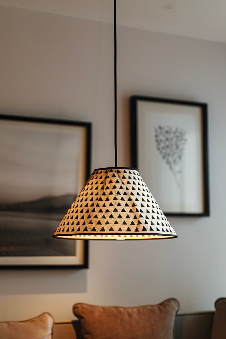 suspension blanche motifs triangles décoration moderne