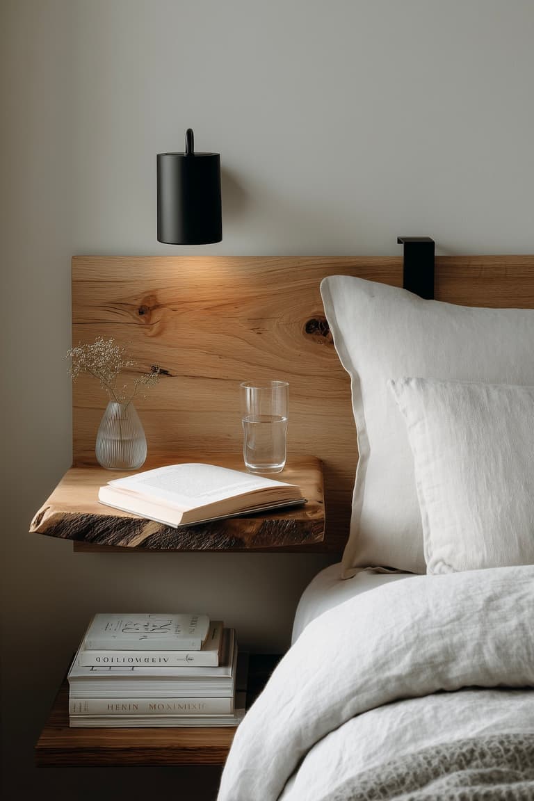 table chevet suspendue bois massif tête de lit