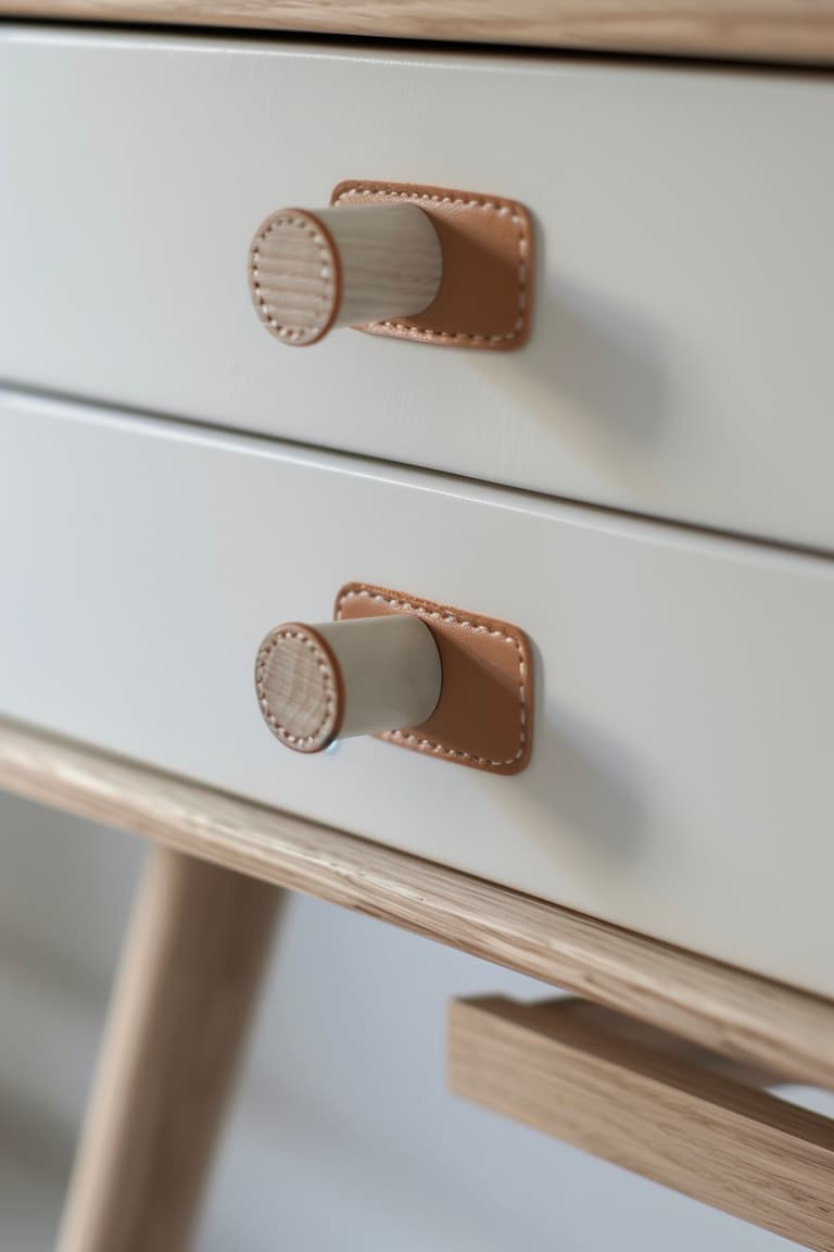 bouton porte bois cuir meuble scandinave