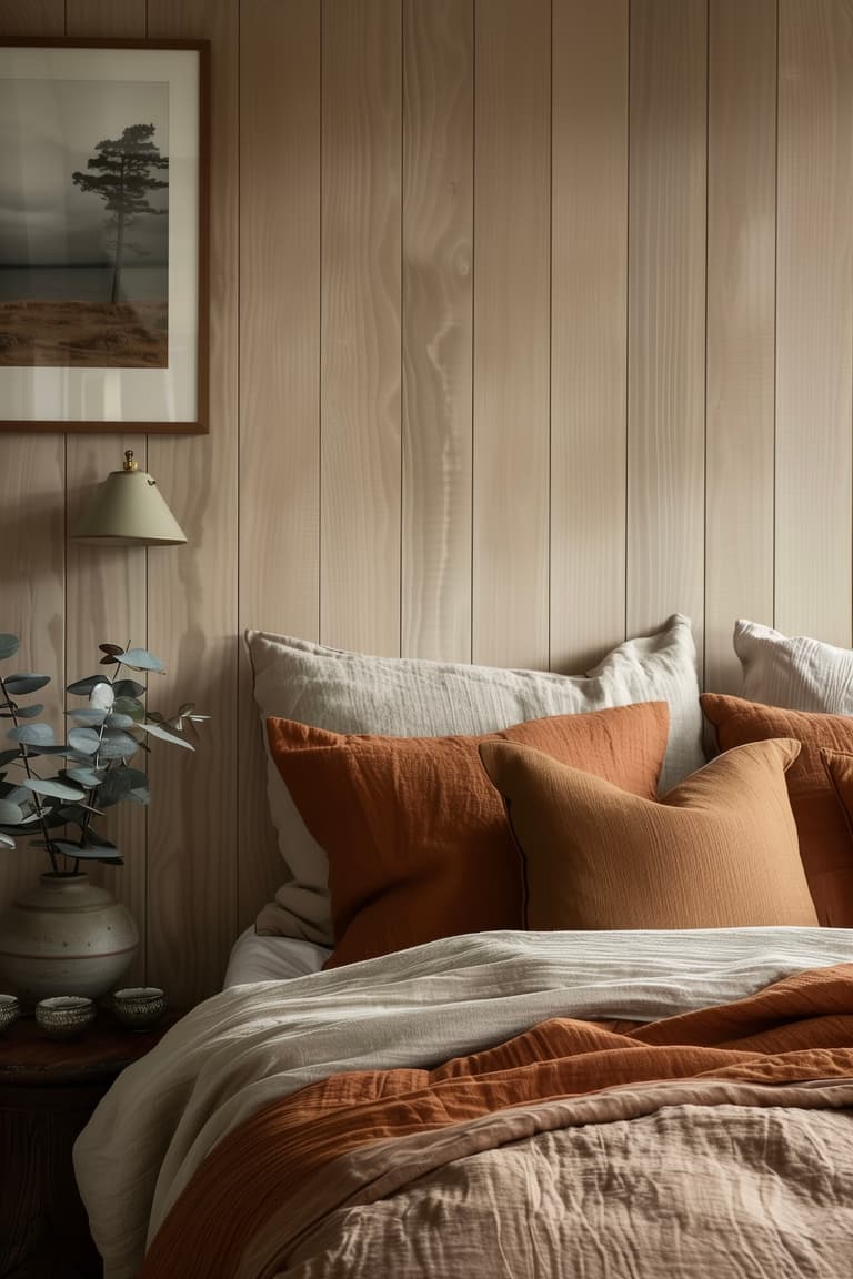 chambre mur lambris bois clair décoration campagne