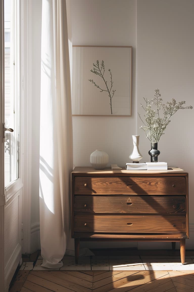 commode scandinave bois clair après rénovation