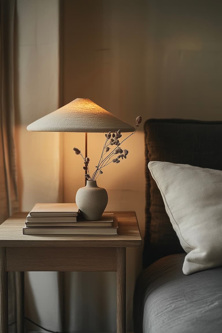 table chevet bois lampe design ambiance chaleureuse