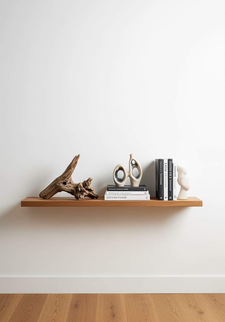 Une étagère murale avec des objets décoratifs uniques et personnels, illustrant comment personnaliser son appartement.