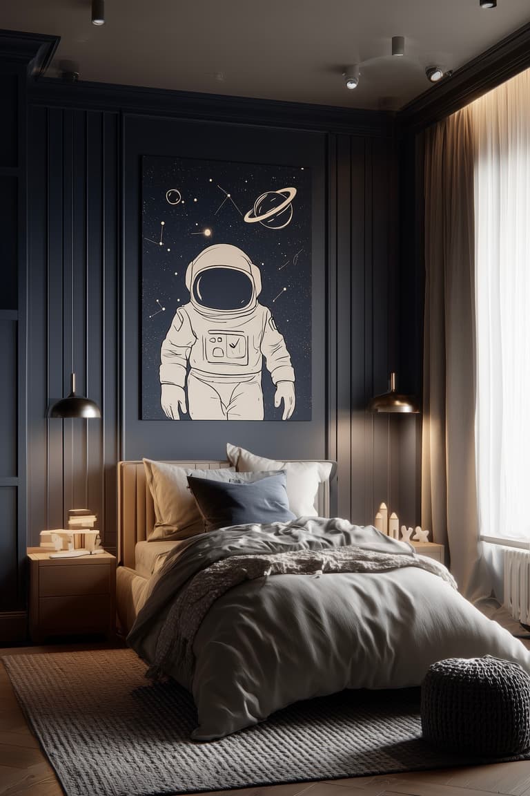chambre enfant espace bleu nuit déco moderne design garçon