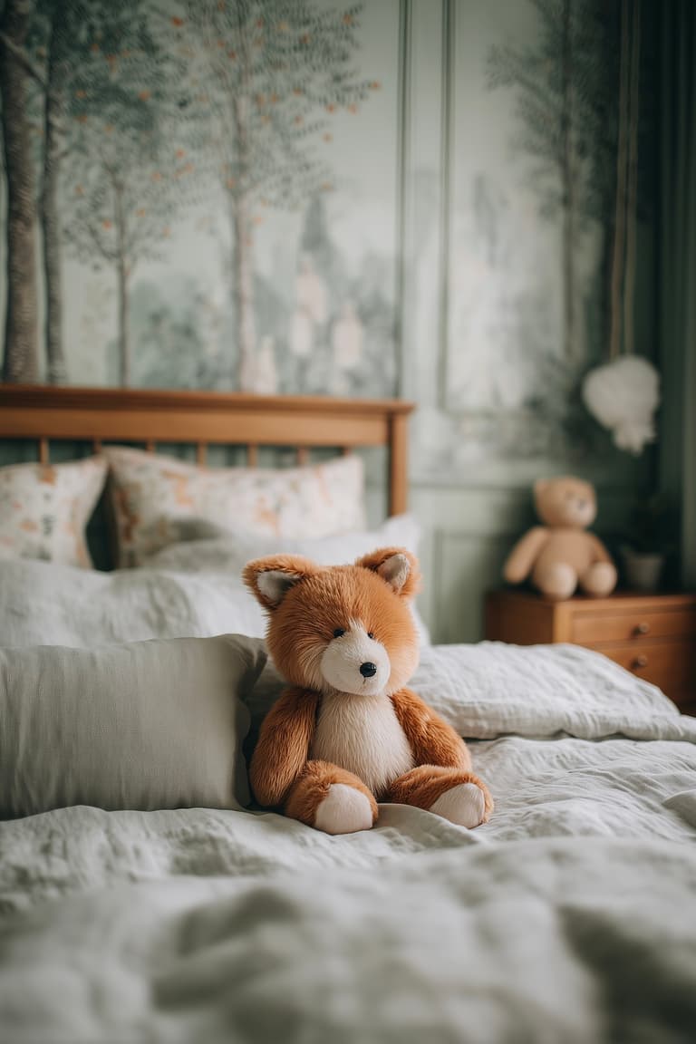 chambre enfant thème forêt vert sauge renard
