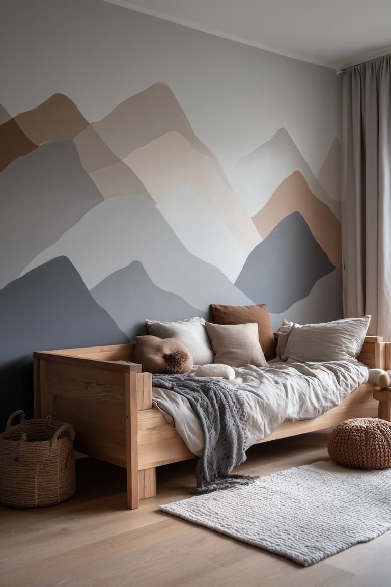 chambre enfant thème montagne mur peint minimaliste