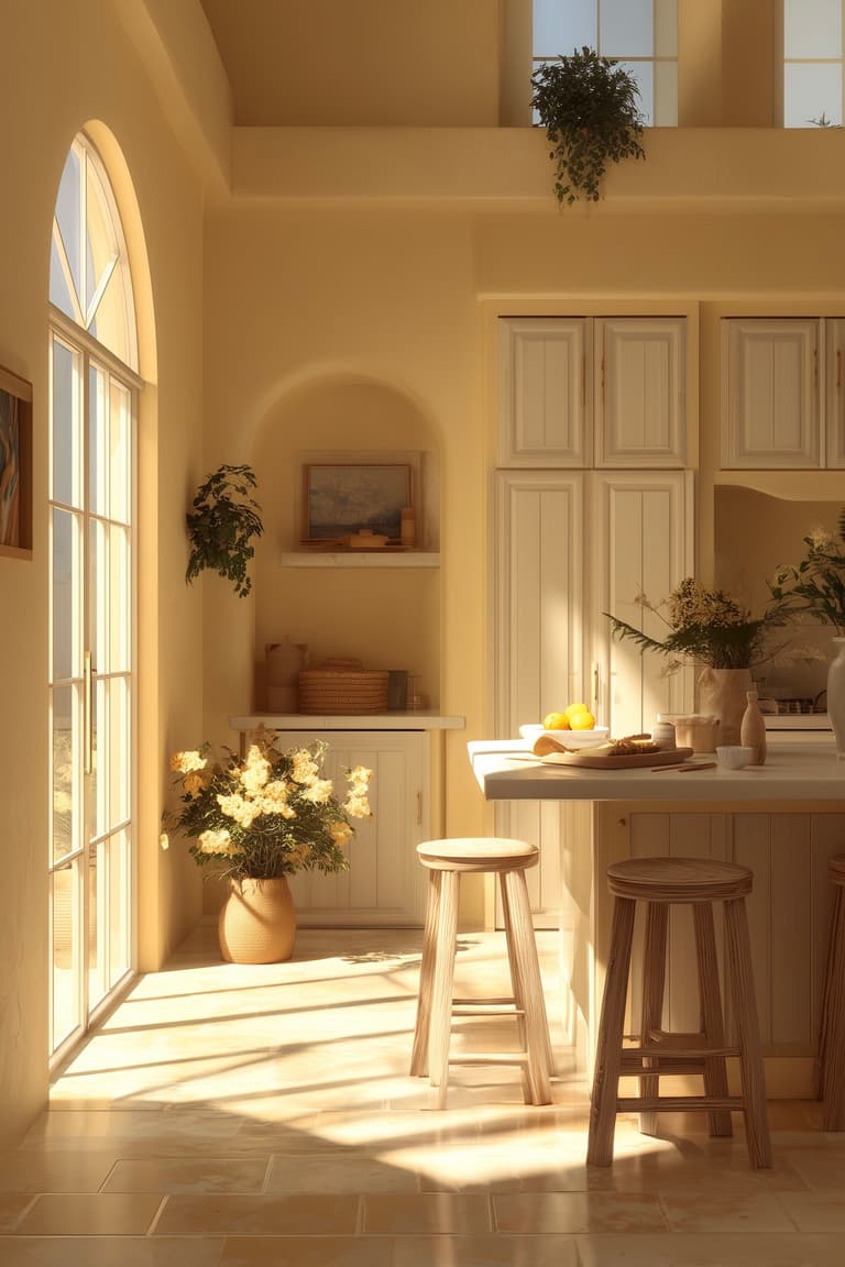 Cuisine jaune lumineuse ambiance charme campagne