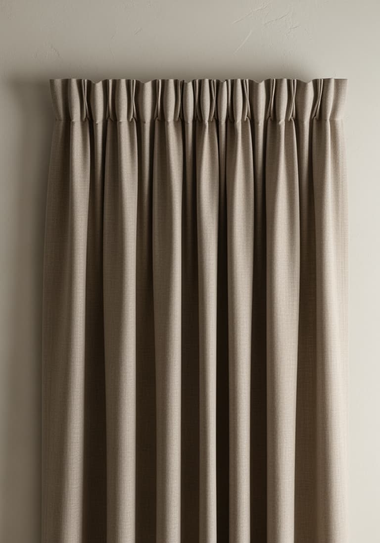 Détail sur la tête d'un rideau en lin de haute qualité, montrant des plis flamands parfaits qui illustrent un savoir-faire artisanal.