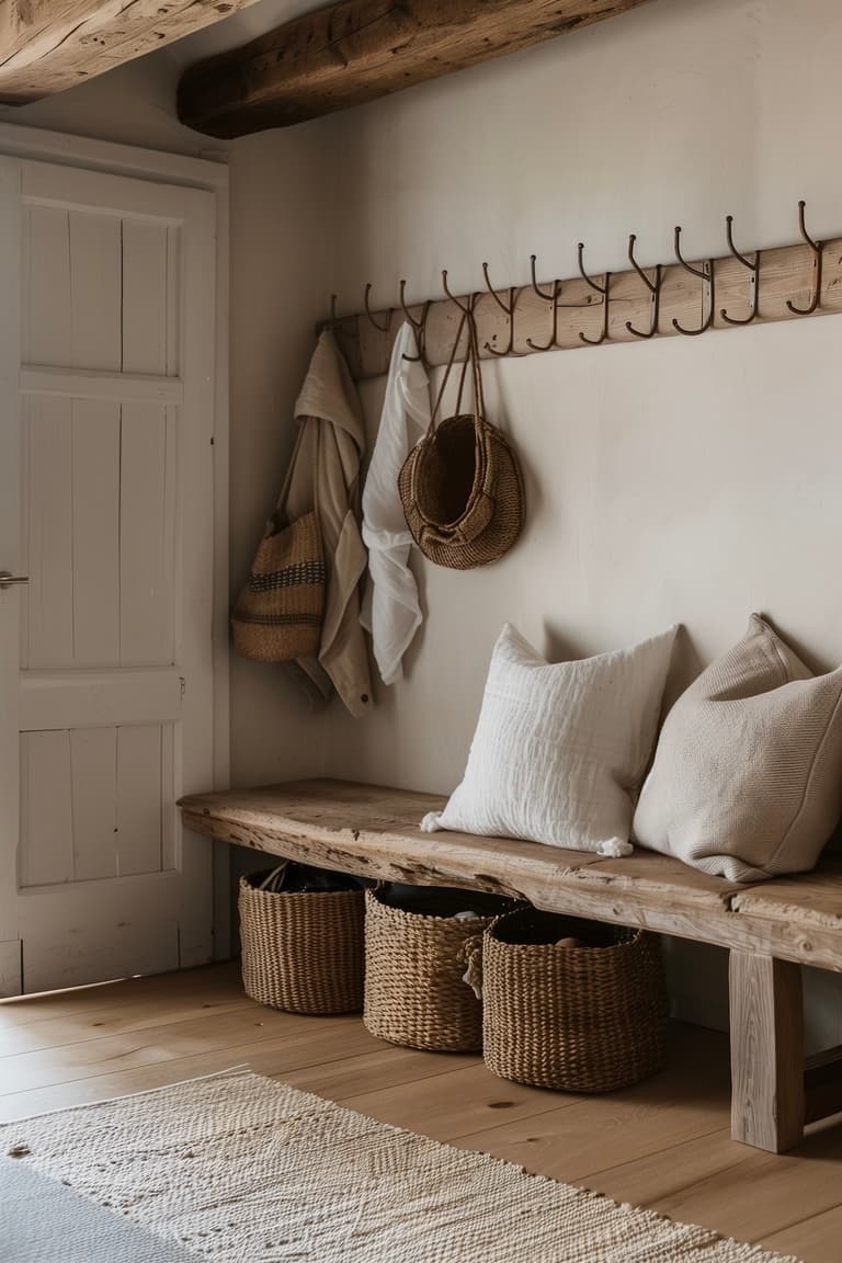 entrée décoration style campagne rustique cachet matière naturelle