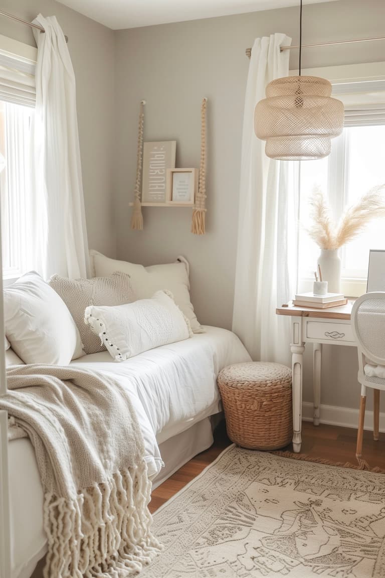 idée chambre ado déco blanc romantique chic lit banquette