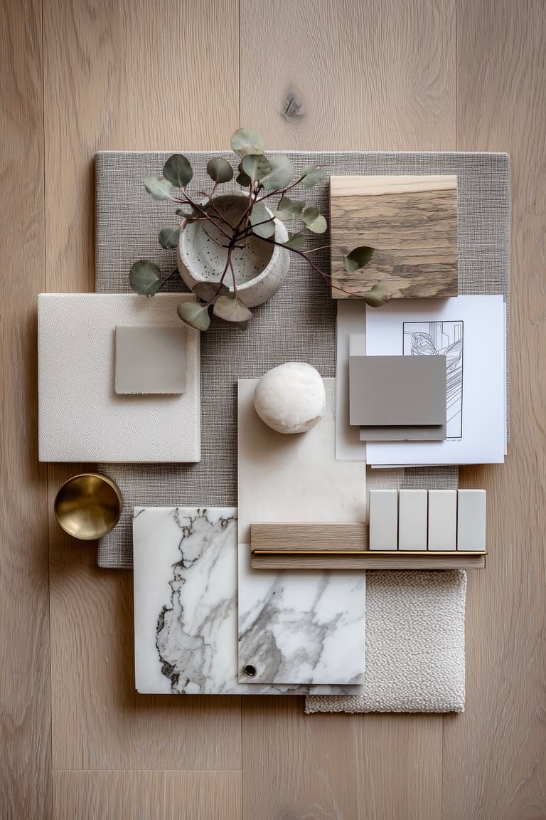 moodboard matériaux mix matières boucle bois brut céramique